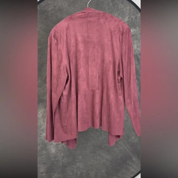 Dressbarn 1X Burgundy Faux Suede Drape Jacket Cardigan | Zipper Pockets - Picture 4 of 8